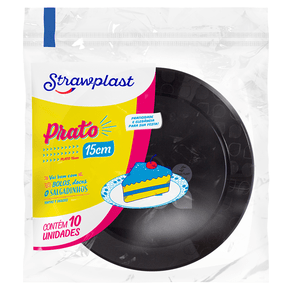 Prato Festa 15cm Redondo Preto 10 unidades