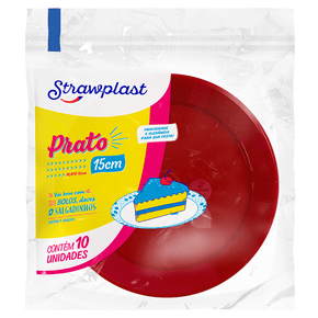 Prato Festa 15cm Redondo Vermelho 10 unidades