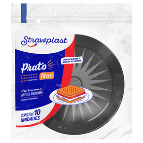 Prato Lanche 18cm Redondo Preto 10 unidades
