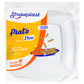 Prato Refeição 21cm Quadrado  Branco 10 unidades