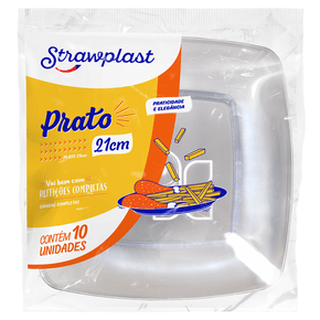 Prato Refeição 21cm Quadrado Cristal 10 unidades