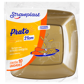 Prato Refeição 21cm Quadrado Dourado 10 unidades