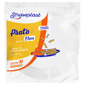 Prato Refeição 21cm Redondo Branco 10 unidades