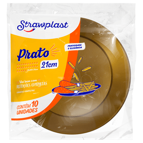 Prato Refeição 21cm Redondo Dourado 10 unidades