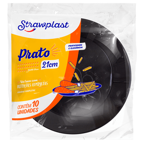 Prato Refeição 21cm Redondo Preto 10 unidades